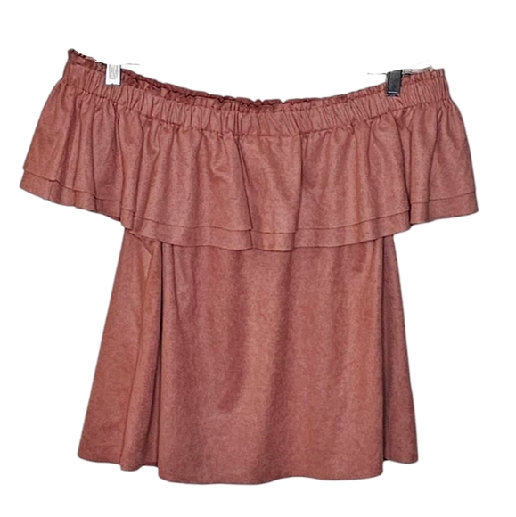Young Fabulous Broke Dusty Rose Faux Suede Ruffle Off-shoulder Sleeveless Blouse - Picture 2 of 8